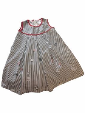 Striped Sleeveless Cotton Dress with Red Trim 3T